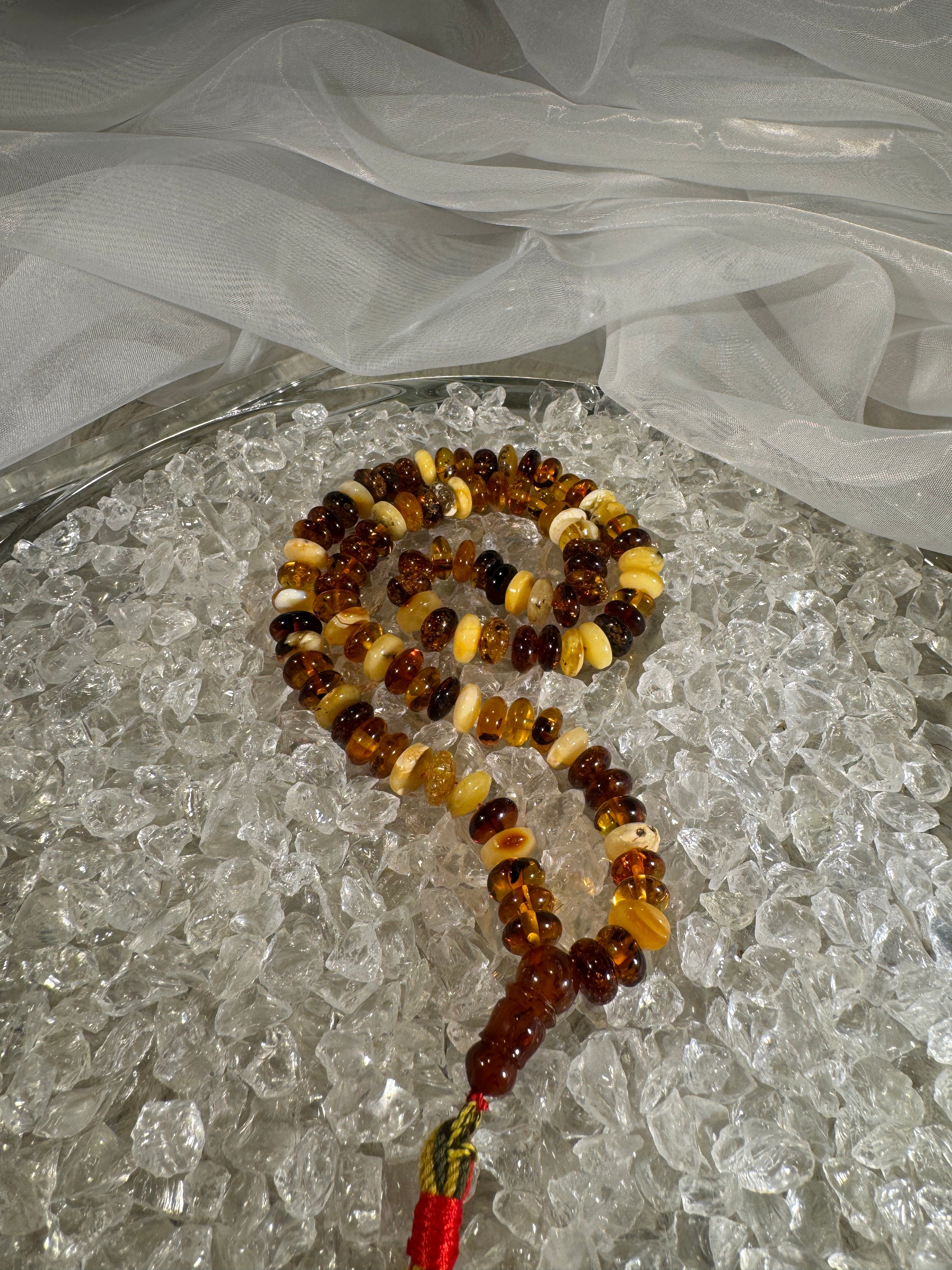 Baltic amber prayer beads with silk tassel – luxury Islamic gift misbaha, perfect for Ramadan, Eid, and special occasions."