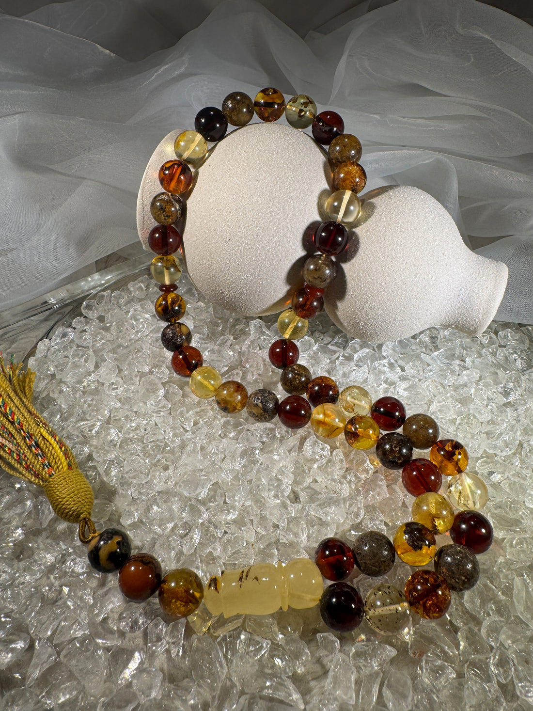 Handmade Baltic amber prayer beads tasbih – authentic Islamic misbaha for dhikr, meditation, and daily prayer.