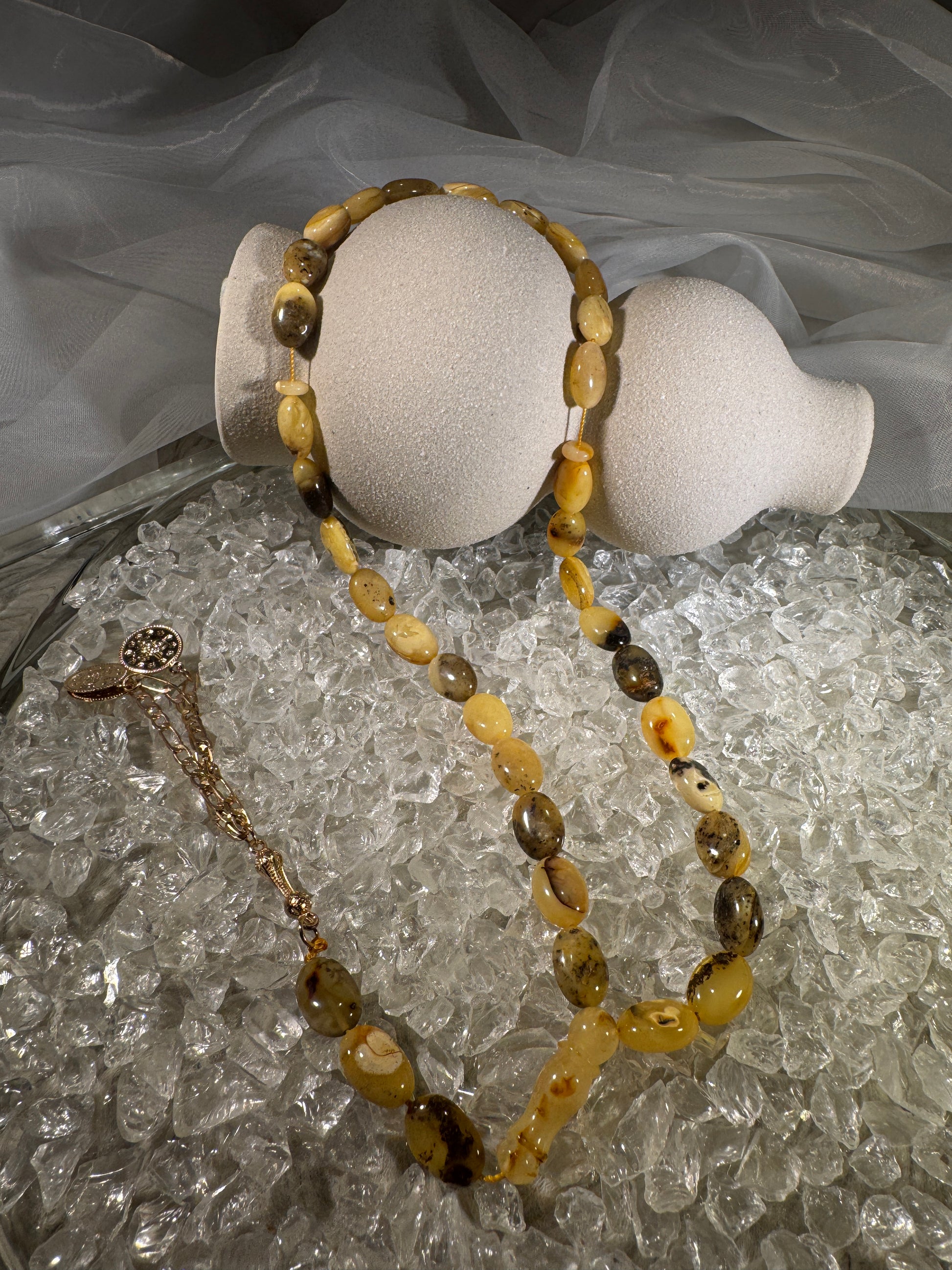 Handmade Baltic amber prayer beads tasbih – authentic Islamic misbaha for dhikr, meditation, and daily prayer.