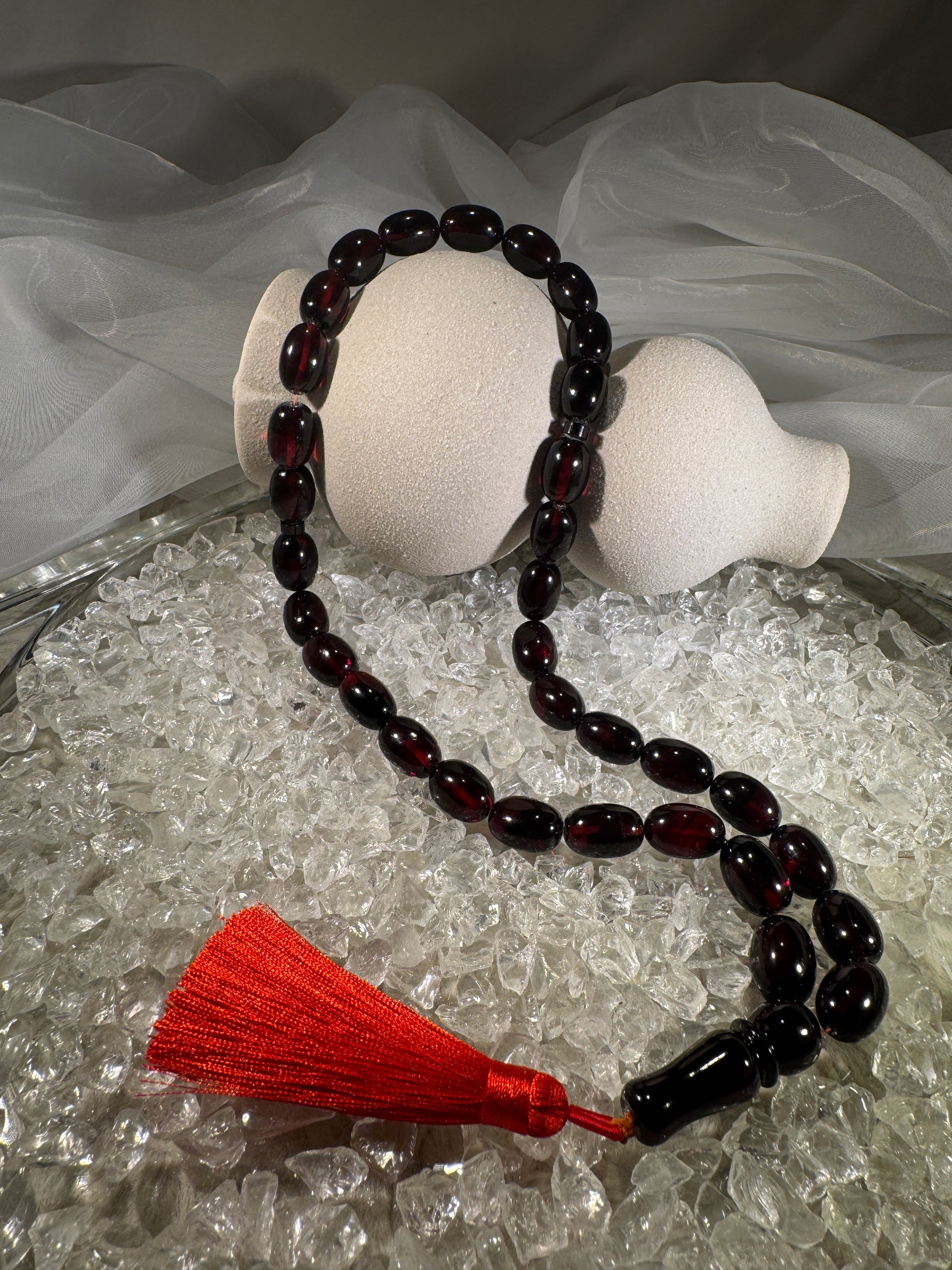 Handmade Baltic amber prayer beads tasbih – authentic Islamic misbaha for dhikr, meditation, and daily prayer.