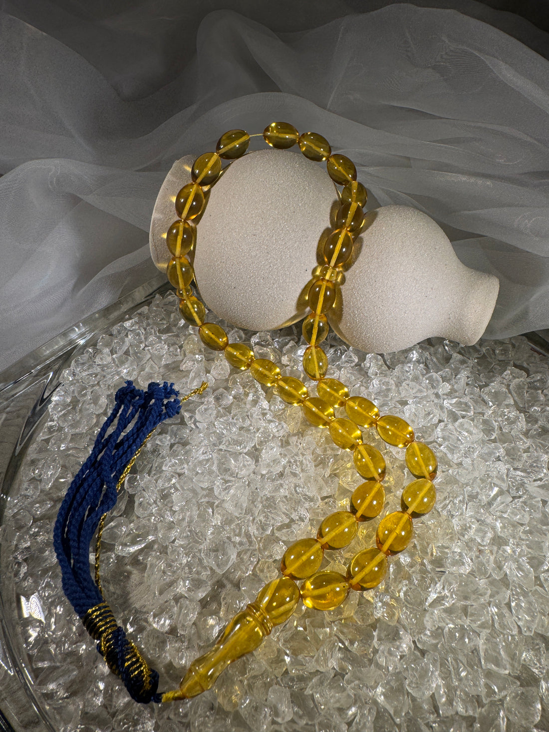Handmade Baltic amber prayer beads tasbih – authentic Islamic misbaha for dhikr, meditation, and daily prayer.