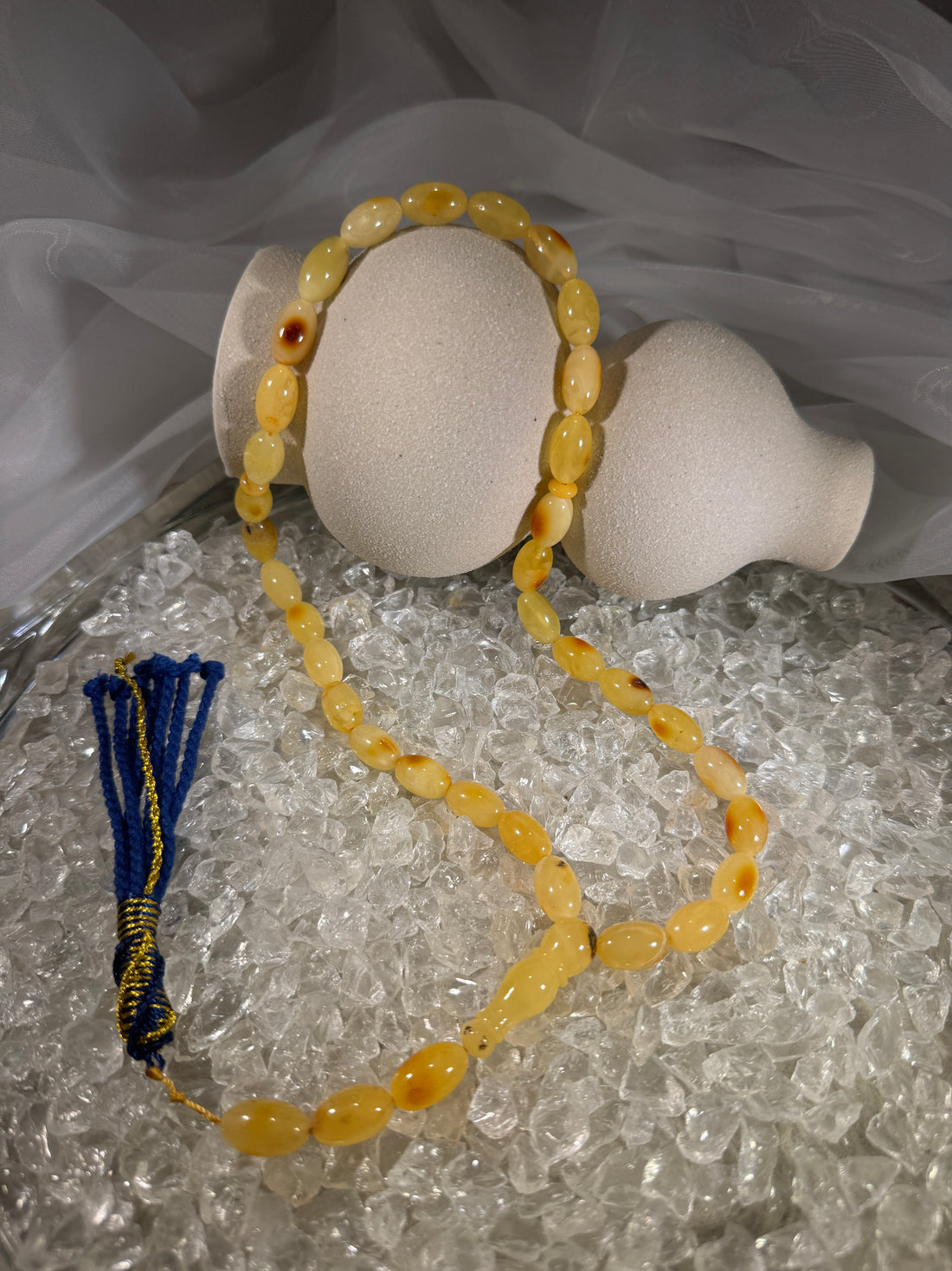 Handmade Baltic amber prayer beads tasbih – authentic Islamic misbaha for dhikr, meditation, and daily prayer.