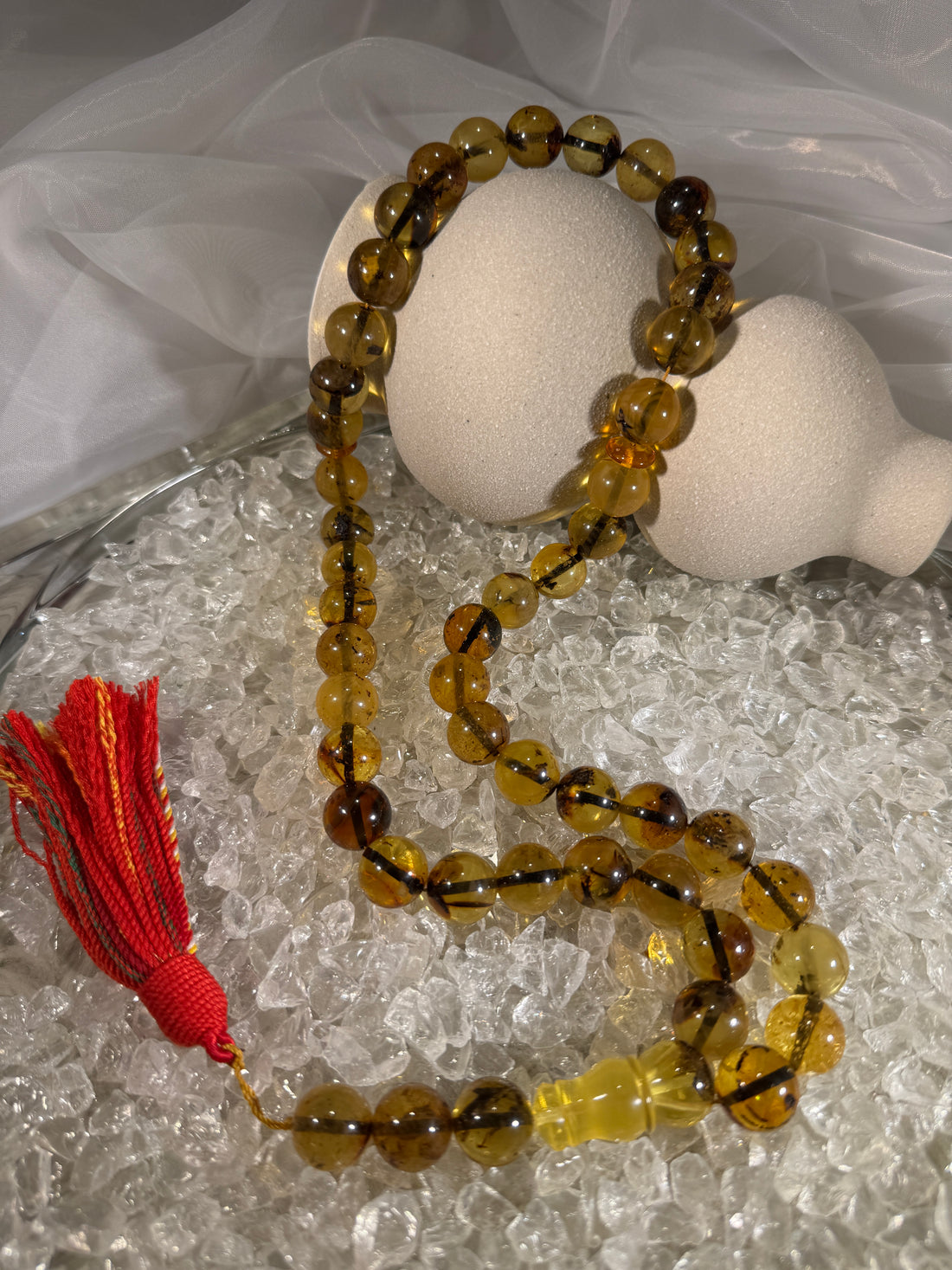 Handmade Baltic amber prayer beads tasbih – authentic Islamic misbaha for dhikr, meditation, and daily prayer."